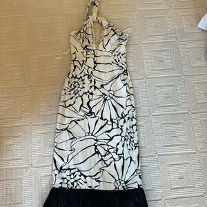 Antonio Melani x M.G. Style Sommers Halter Linen Blend Shell Print Fringe Detail